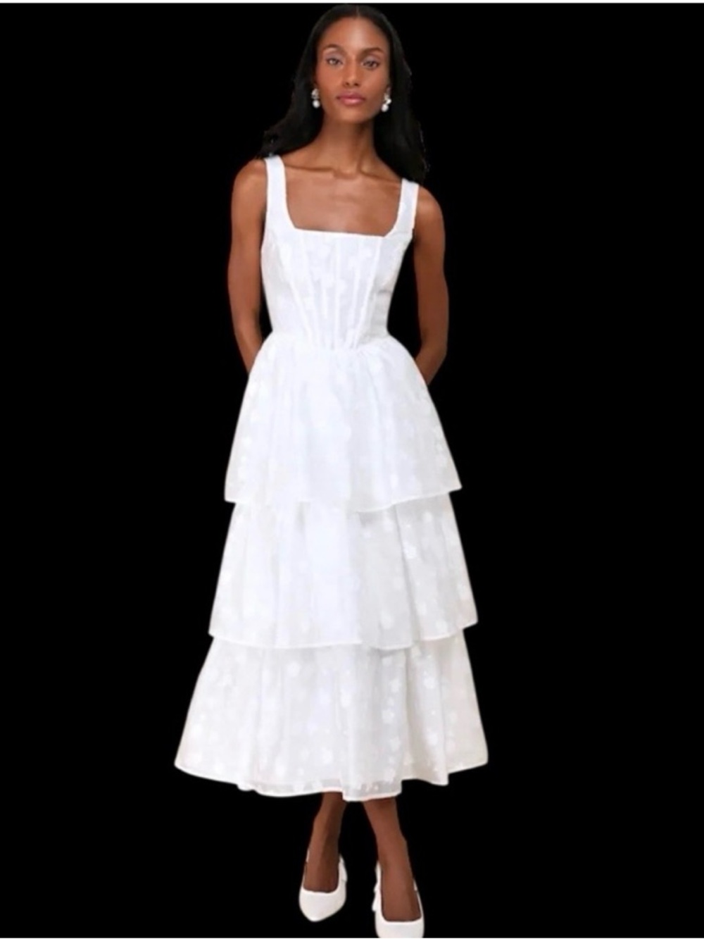 Lulu's White Tiered Maxi Dress with Square Back